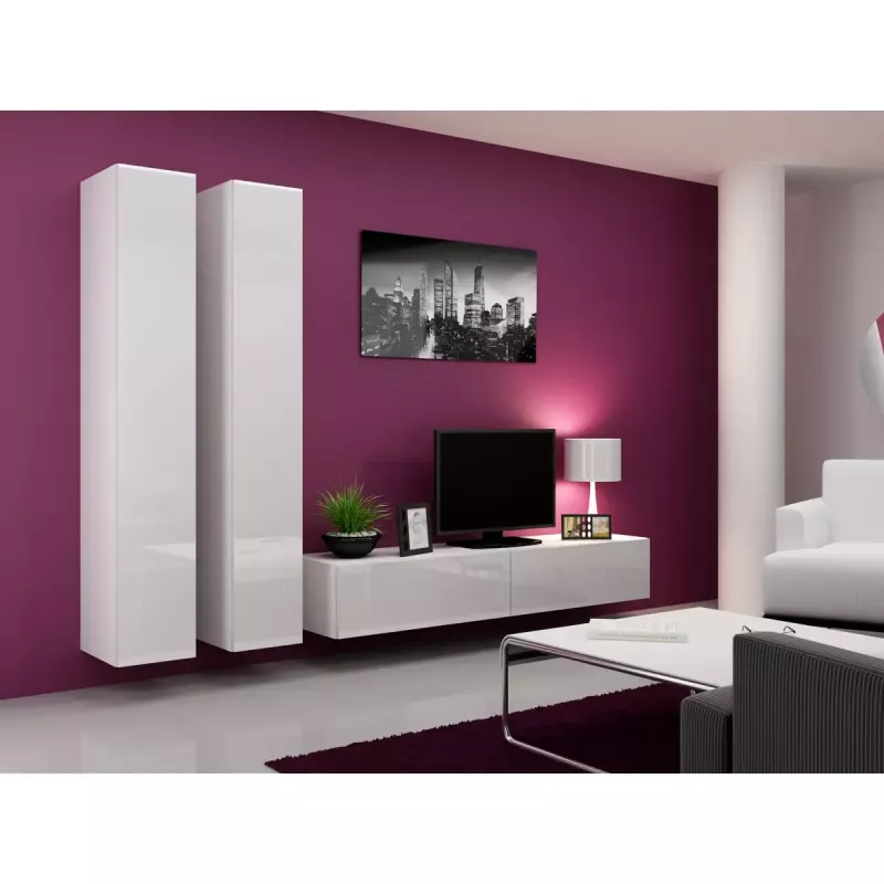 Sieninė spinta cama meble VIGO 180 — 1800×400×300 mm, balta/balta blizgi