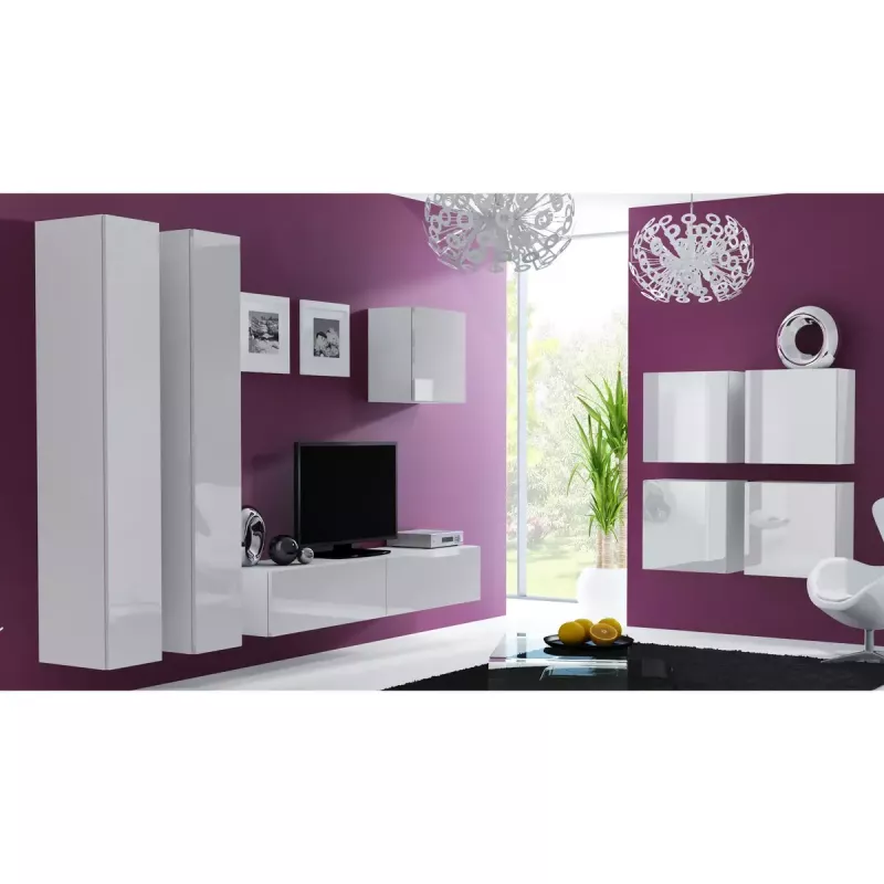 Sieninė spinta cama meble VIGO 180 — 1800×400×300 mm, balta/balta blizgi