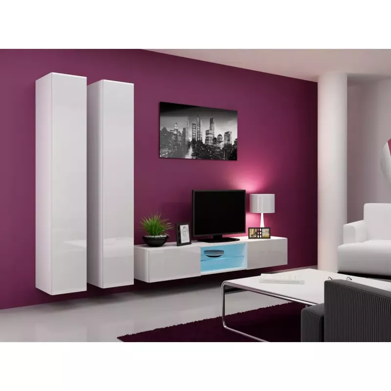 Sieninė spinta cama meble VIGO 180 — 1800×400×300 mm, balta/balta blizgi