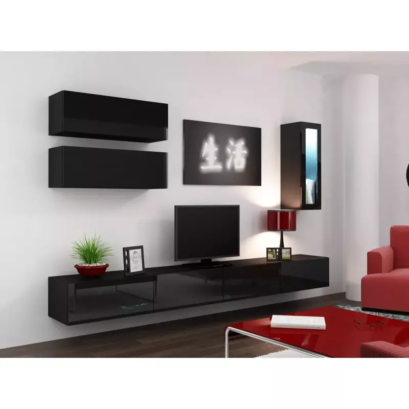 Pakraštinė spinta cama meble VIGO 90 — pakabinama, 900×350×320 mm, juoda/juodas blizgesys