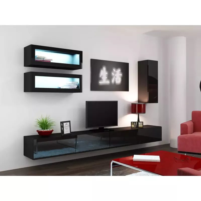 Pakraštinė spinta cama meble VIGO 90 — pakabinama, 900×350×320 mm, juoda/juodas blizgesys
