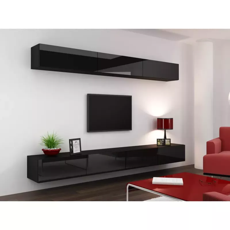 Pakraštinė spinta cama meble VIGO 90 — pakabinama, 900×350×320 mm, juoda/juodas blizgesys