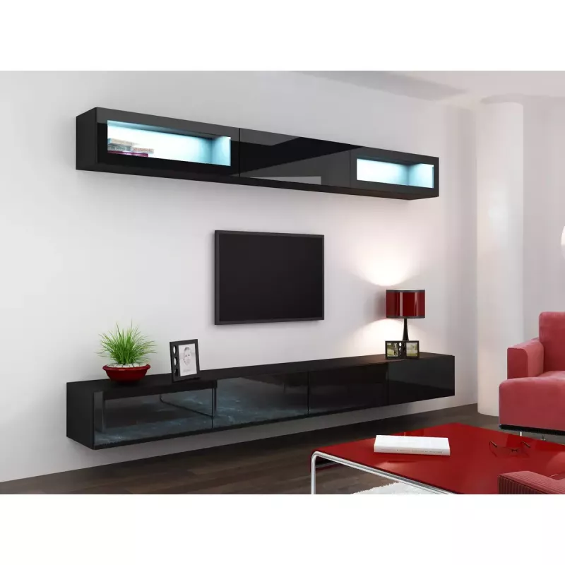 Pakraštinė spinta cama meble VIGO 90 — pakabinama, 900×350×320 mm, juoda/juodas blizgesys