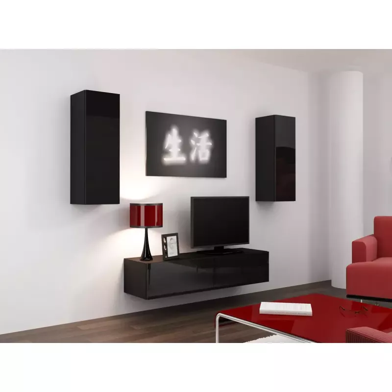 Pakraštinė spinta cama meble VIGO 90 — pakabinama, 900×350×320 mm, juoda/juodas blizgesys