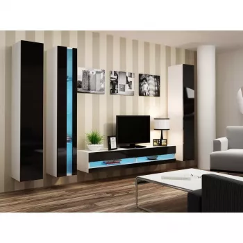 Pakabinama lentyna cama meble VIGO NEW 180×40×30 cm balta/juoda blizgi