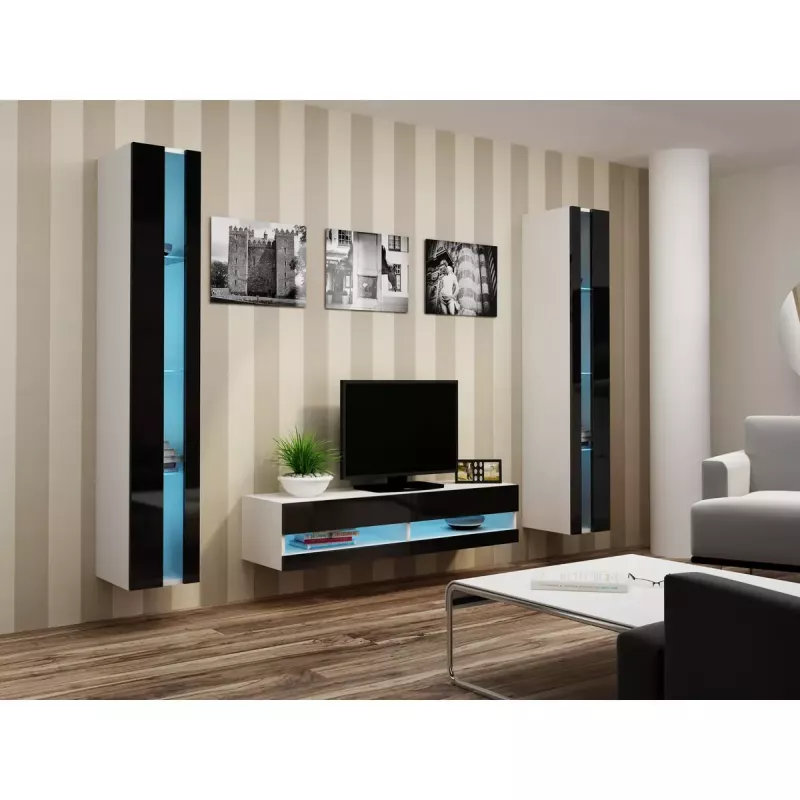Pakabinama lentyna cama meble VIGO NEW 180×40×30 cm balta/juoda blizgi