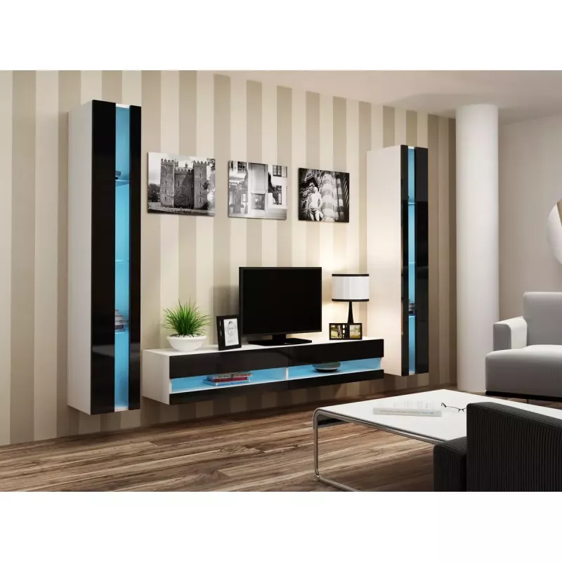 Pakabinama lentyna cama meble VIGO NEW 180×40×30 cm balta/juoda blizgi