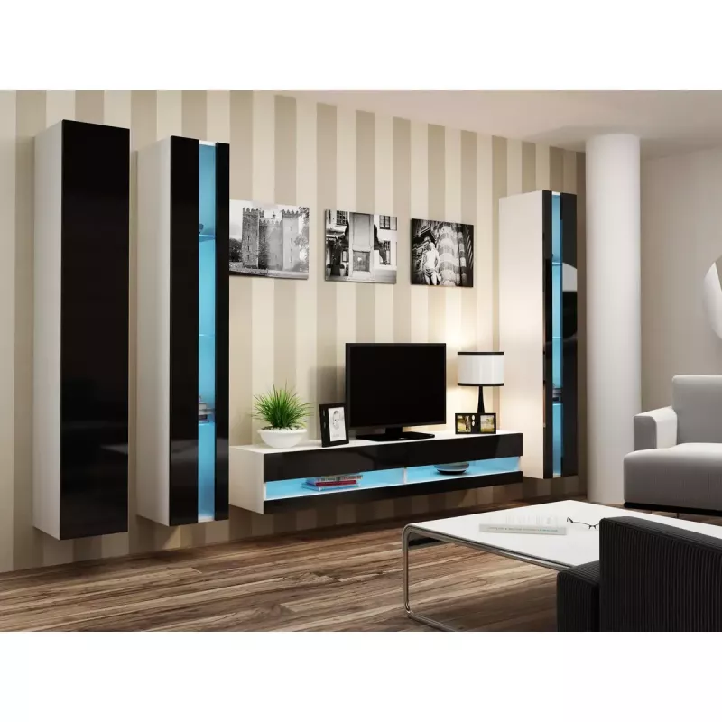 Pakabinama lentyna cama meble VIGO NEW 180×40×30 cm balta/juoda blizgi