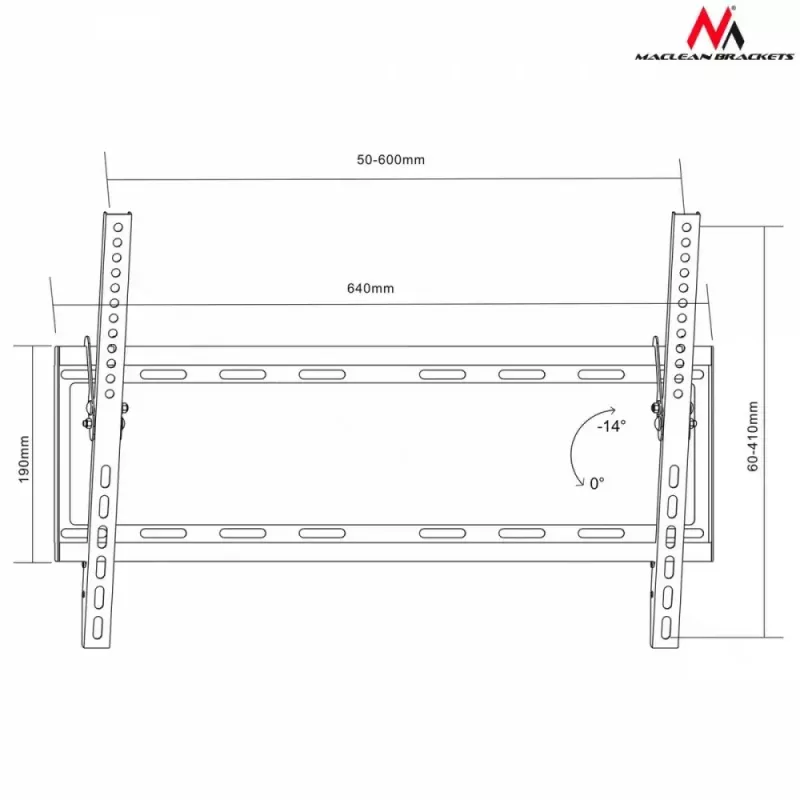 TV laikiklis sieninis MACLEAN MC-605, fiksuotas pasvirimas, VESA 75x75–600x400, iki 55 kg, 32–80 col. ekranams