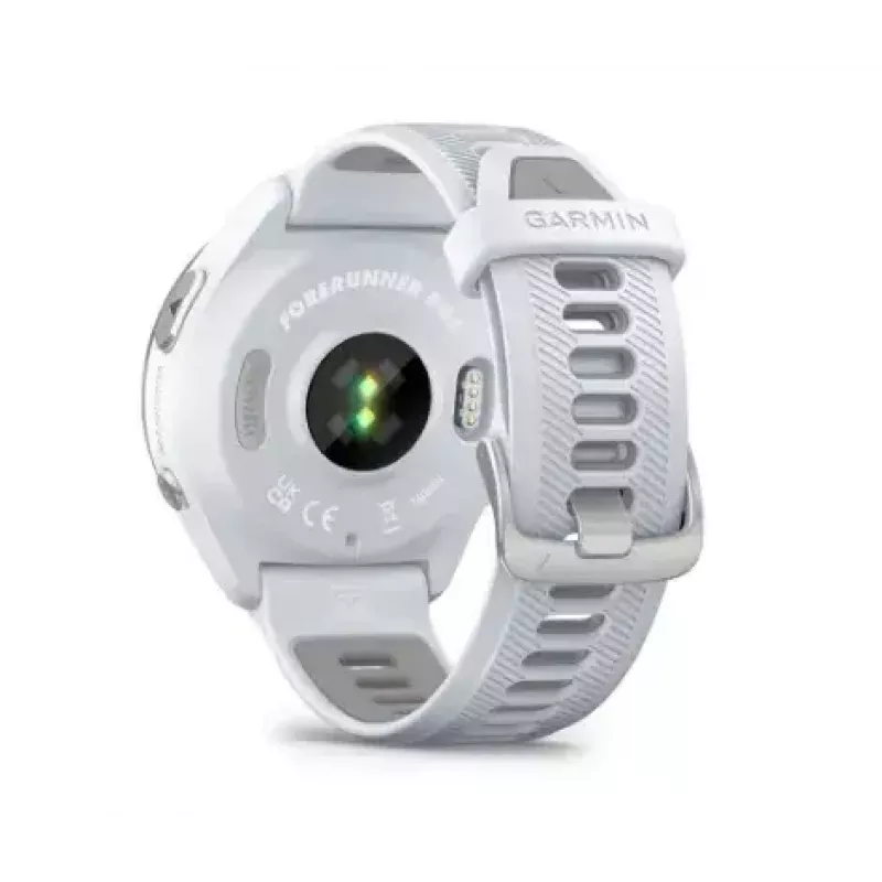 Išmanusis laikrodis GARMIN Forerunner 965 — 47 mm titano korpusas, 1,4 colio AMOLED, 32 GB, 23 dienų baterija, GPS/GLONASS/Galileo, balta silikoninė juosta