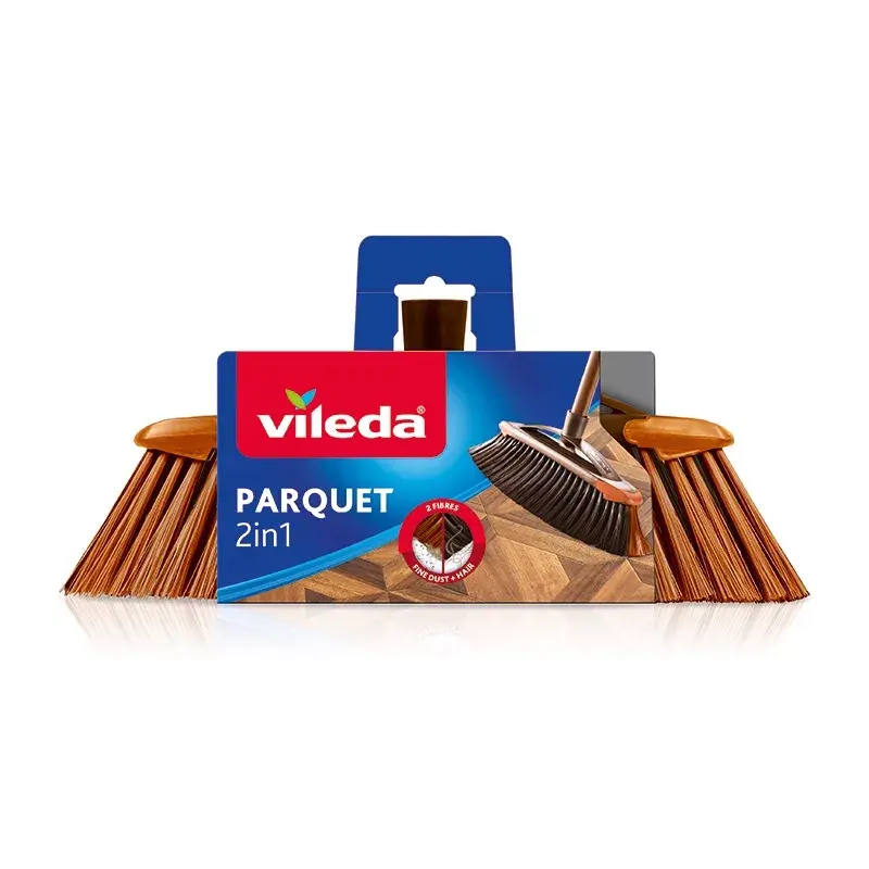 VILEDA 136082 Šluota su minkštais/kietais plastikiniais šereliais ir rankena, bronzinė