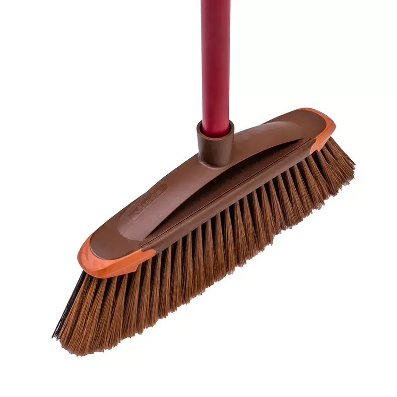 VILEDA 136082 Šluota su minkštais/kietais plastikiniais šereliais ir rankena, bronzinė