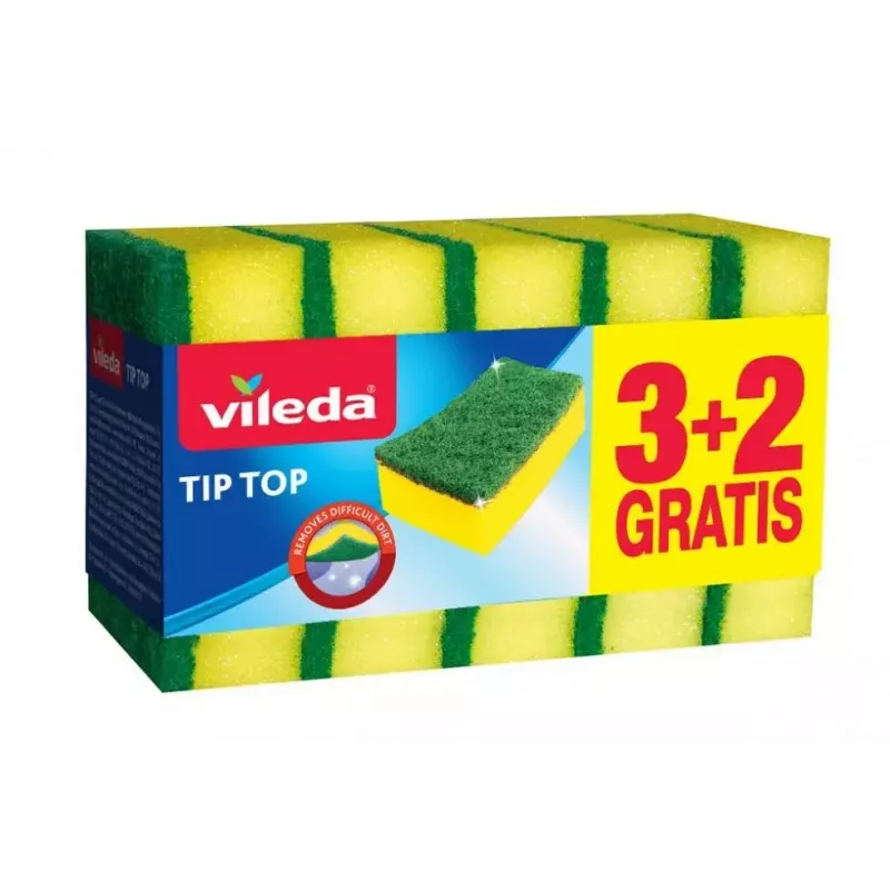 Kempinė šveitimo VILEDA Tip-Top pakuotė po 5, stačiakampiai pluoštiniai pagalvėliai 70×90×30 mm, geltoni