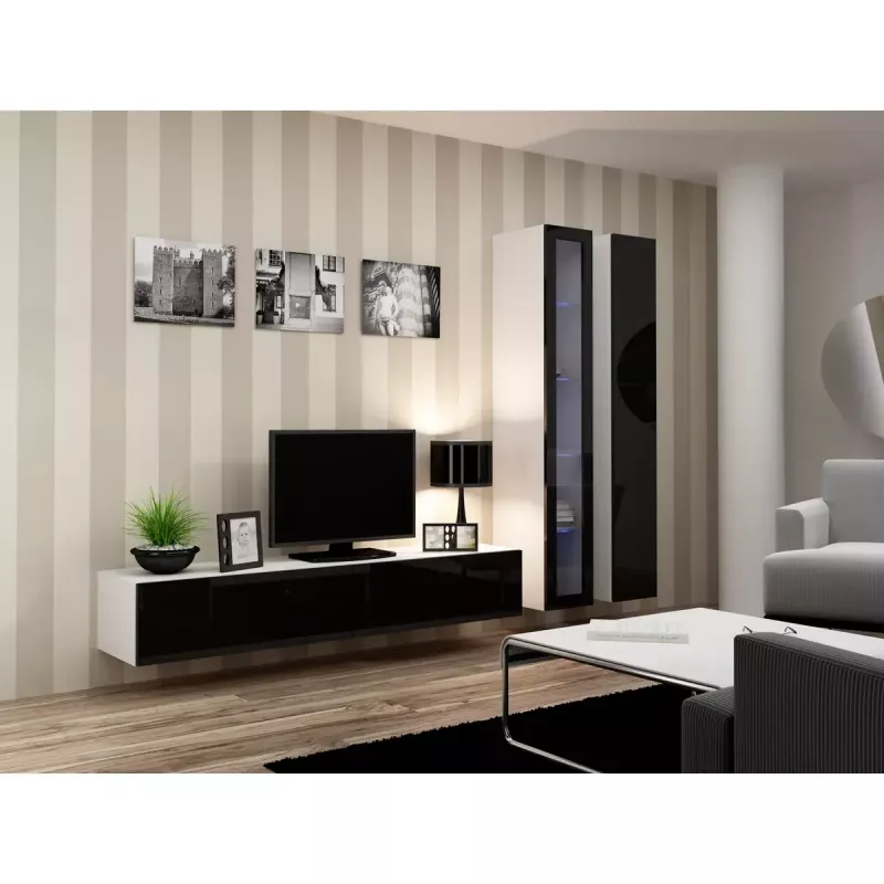 TV stovas cama meble VIGO 180 — 1800×400×300 mm, baltas viršus, baltas rėmas, medžio drožlių plokštė