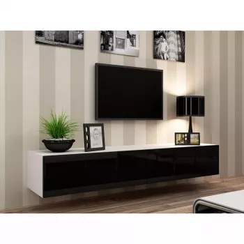 TV stovas cama meble VIGO 180 — 1800×400×300 mm, baltas viršus, baltas rėmas, medžio drožlių plokštė