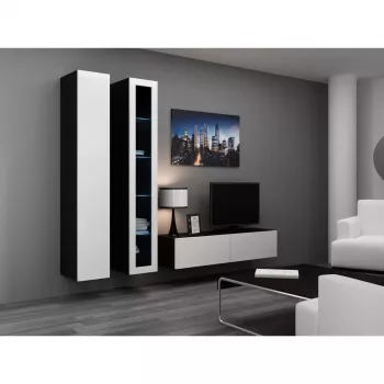 TV stovas cama meble VIGO 140 – 1400×400×300 mm, laminuota medžio drožlių plokštė, juodas/balto blizgesio