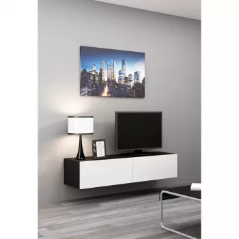 TV stovas cama meble VIGO 140 – 1400×400×300 mm, laminuota medžio drožlių plokštė, juodas/balto blizgesio