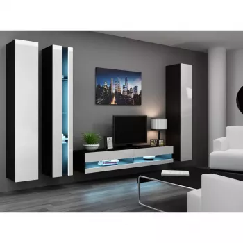 TV stovas Cama Meble VIGO NEW 30/140/40, 1400×400×300 mm, juodas viršus, medžio drožlių plokštė, juodas rėmas