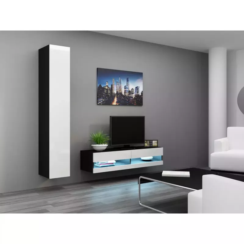 TV stovas Cama Meble VIGO NEW 30/140/40, 1400×400×300 mm, juodas viršus, medžio drožlių plokštė, juodas rėmas