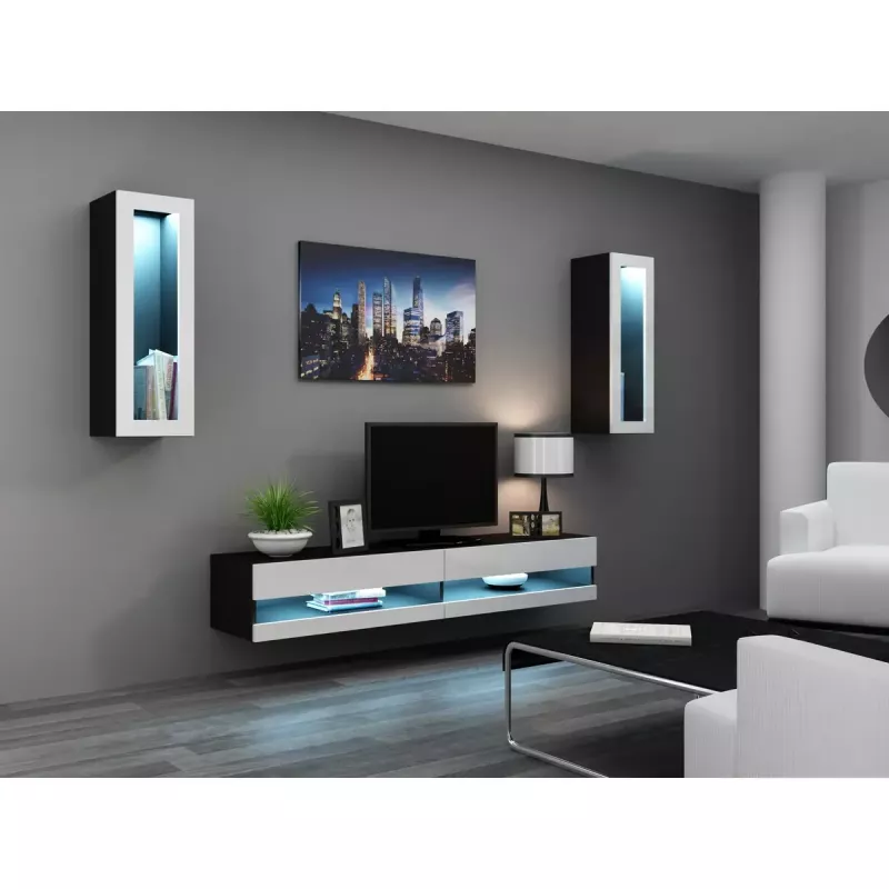 TV stovas Cama Meble VIGO NEW 30/140/40, 1400×400×300 mm, juodas viršus, medžio drožlių plokštė, juodas rėmas