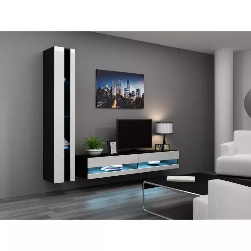 TV stovas Cama Meble VIGO NEW 30/140/40, 1400×400×300 mm, juodas viršus, medžio drožlių plokštė, juodas rėmas