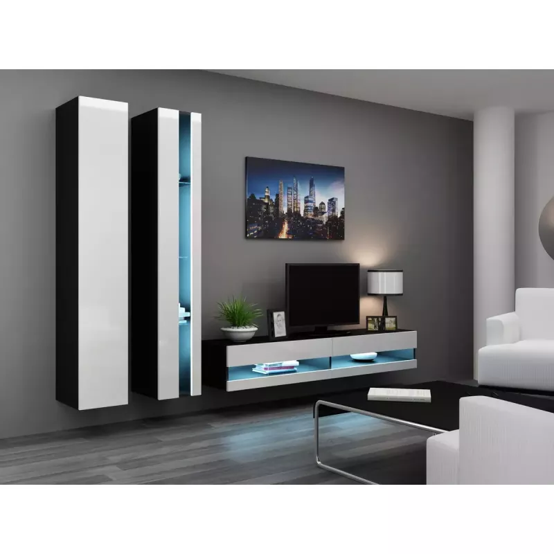 TV stovas Cama Meble VIGO NEW 30/140/40, 1400×400×300 mm, juodas viršus, medžio drožlių plokštė, juodas rėmas