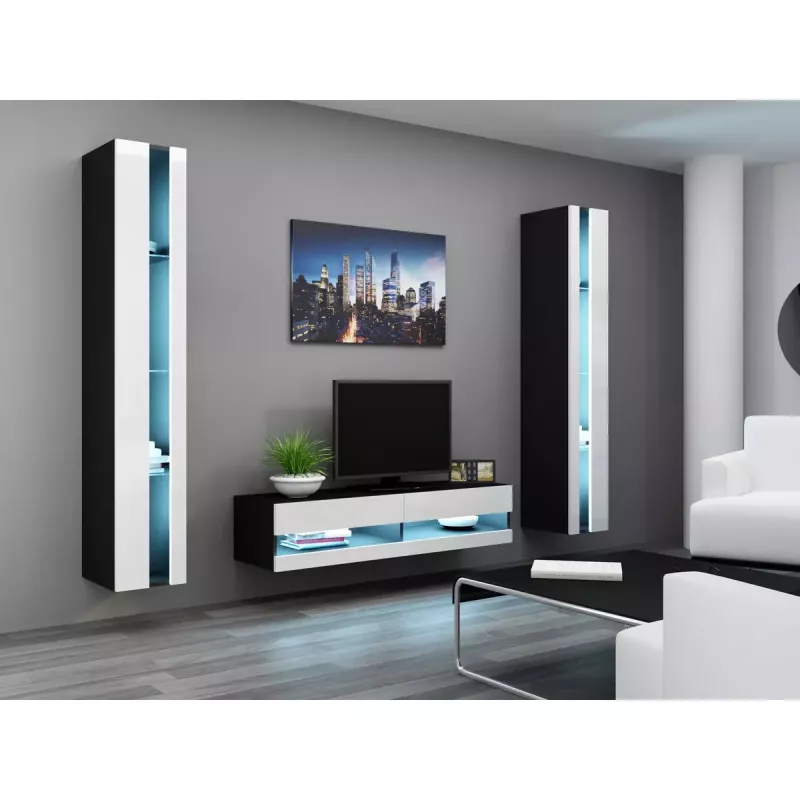 TV stovas Cama Meble VIGO NEW 30/140/40, 1400×400×300 mm, juodas viršus, medžio drožlių plokštė, juodas rėmas