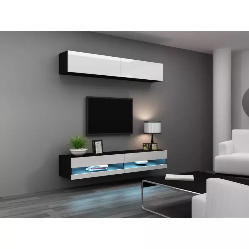 TV stovas Cama Meble VIGO NEW 30/140/40, 1400×400×300 mm, juodas viršus, medžio drožlių plokštė, juodas rėmas