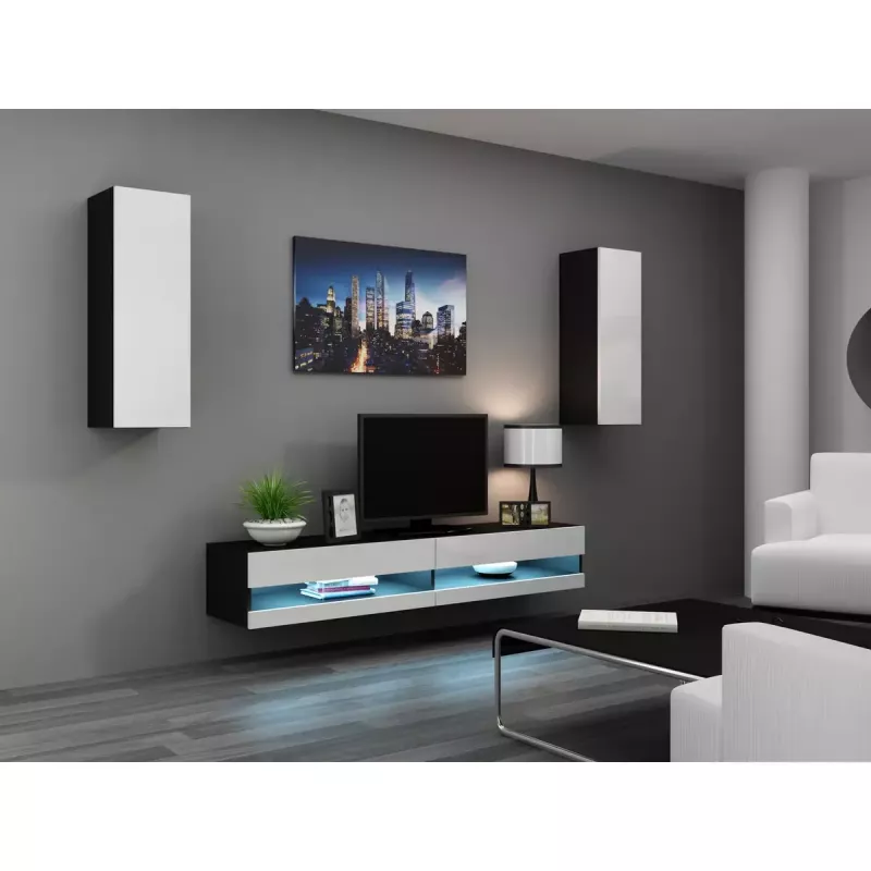 TV stovas Cama Meble VIGO NEW 30/140/40, 1400×400×300 mm, juodas viršus, medžio drožlių plokštė, juodas rėmas