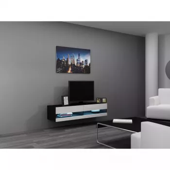 TV stovas Cama Meble VIGO NEW 30/140/40, 1400×400×300 mm, juodas viršus, medžio drožlių plokštė, juodas rėmas
