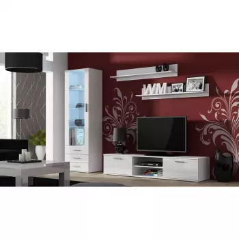 TV stovas Cama Meble SOHO 180 – 1800×430×370 mm, baltas viršus (medžio drožlių plokštė), baltas rėmas