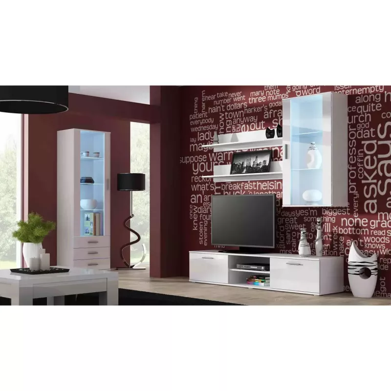 TV stovas Cama Meble SOHO 180 – 1800×430×370 mm, baltas viršus (medžio drožlių plokštė), baltas rėmas