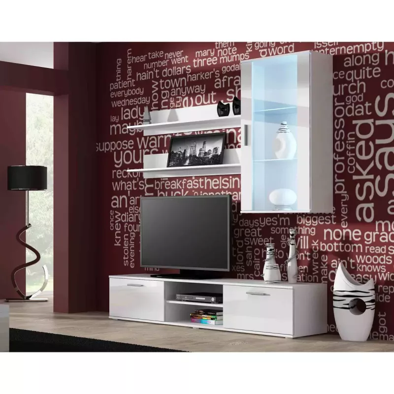 TV stovas Cama Meble SOHO 180 – 1800×430×370 mm, baltas viršus (medžio drožlių plokštė), baltas rėmas