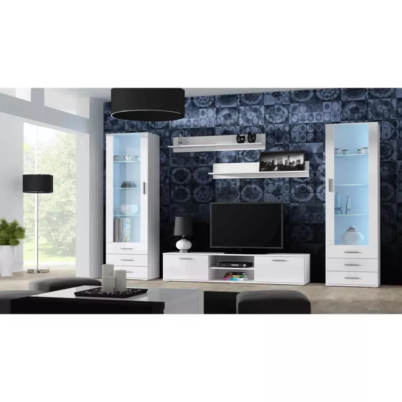 TV stovas Cama Meble SOHO 180 – 1800×430×370 mm, baltas viršus (medžio drožlių plokštė), baltas rėmas