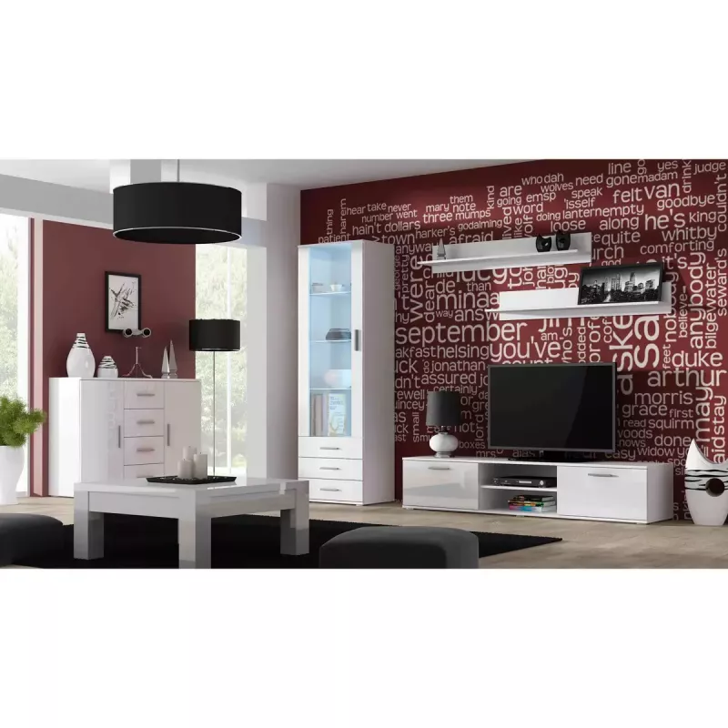TV stovas Cama Meble SOHO 180 – 1800×430×370 mm, baltas viršus (medžio drožlių plokštė), baltas rėmas