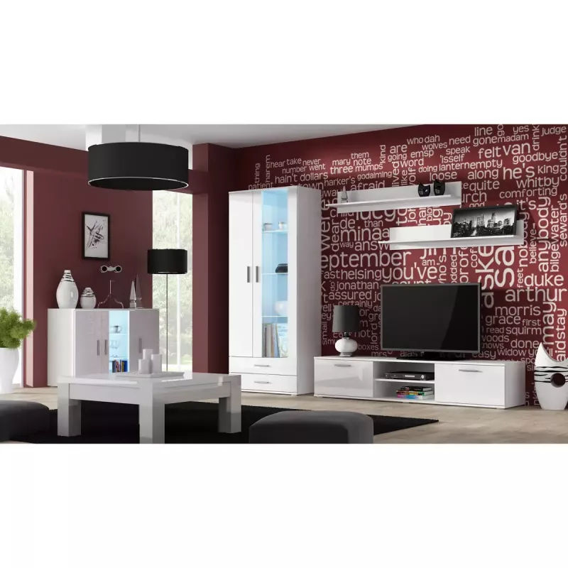 TV stovas Cama Meble SOHO 180 – 1800×430×370 mm, baltas viršus (medžio drožlių plokštė), baltas rėmas