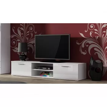 TV stovas Cama Meble SOHO 180 – 1800×430×370 mm, baltas viršus (medžio drožlių plokštė), baltas rėmas
