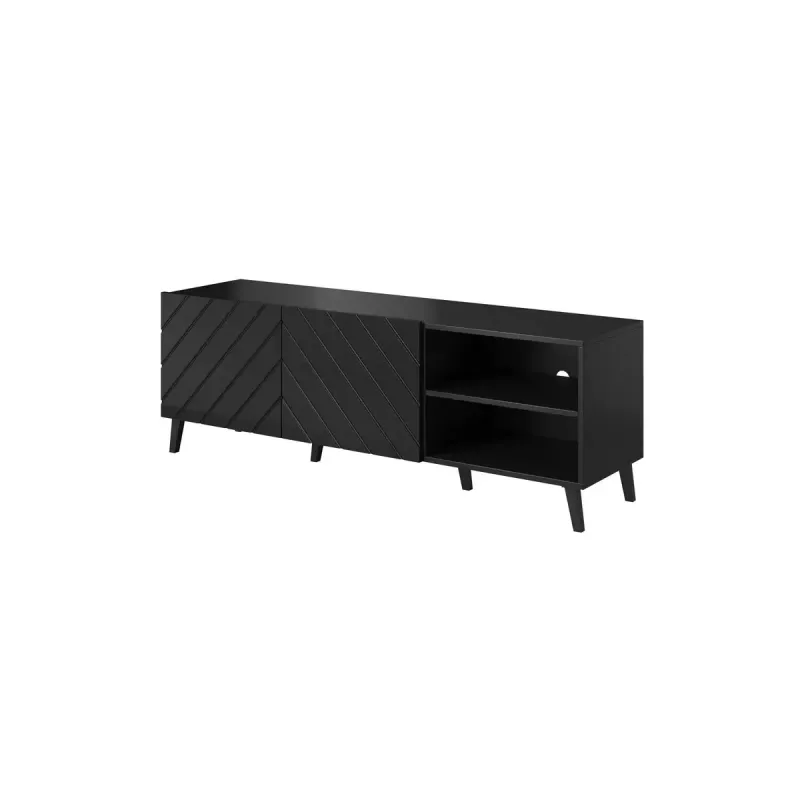 TV spintelė cama meble ABETO 150x42x52 cm, juoda blizgi, MDF viršus, juodas rėmas