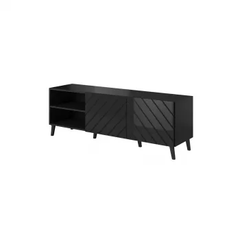 TV spintelė cama meble ABETO 150x42x52 cm, juoda blizgi, MDF viršus, juodas rėmas