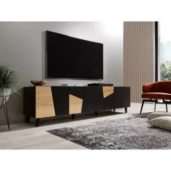 Televizoriaus spintelė cama meble ETNA 200×42×52 cm, juodas matinis viršus, ąžuolo craft rėmas
