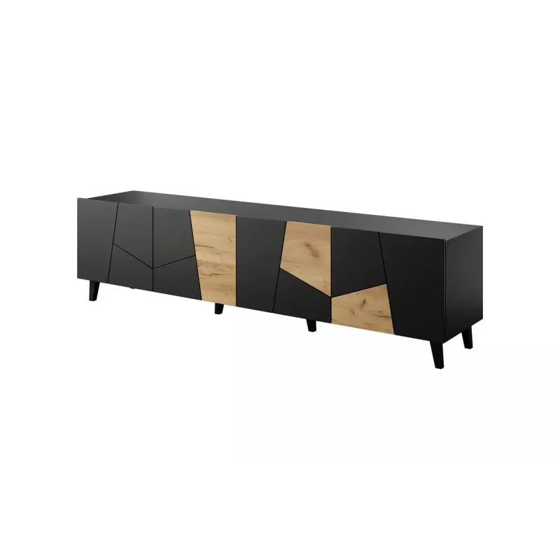 Televizoriaus spintelė cama meble ETNA 200×42×52 cm, juodas matinis viršus, ąžuolo craft rėmas
