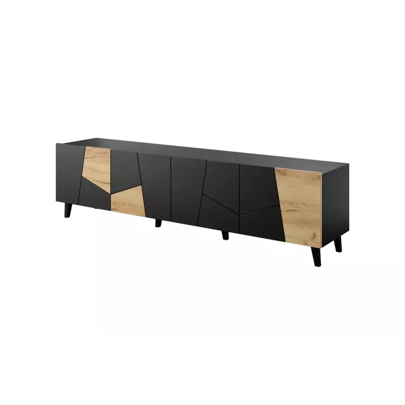 Televizoriaus spintelė cama meble ETNA 200×42×52 cm, juodas matinis viršus, ąžuolo craft rėmas