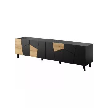 Televizoriaus spintelė cama meble ETNA 200×42×52 cm, juodas matinis viršus, ąžuolo craft rėmas