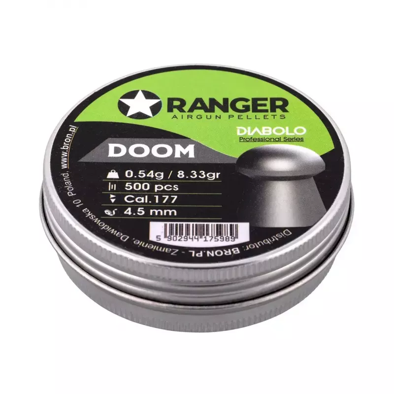 Šaudymo šratai RANGER 4.5 mm Diabolo Professional Doom, 0.54 g, 500 vnt., aliumininė dėžutė