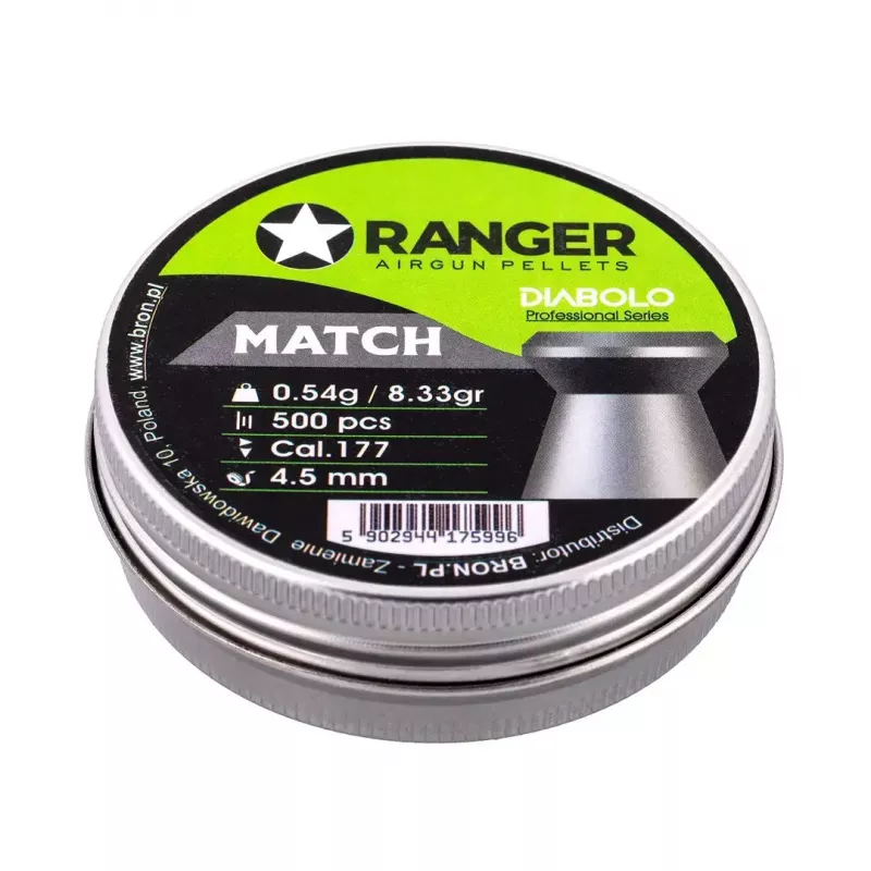 Šratiniai šoviniai RANGER PRORO 4.5 mm Diabolo — 500 vnt., sidabriniai, aliuminio dozatorius