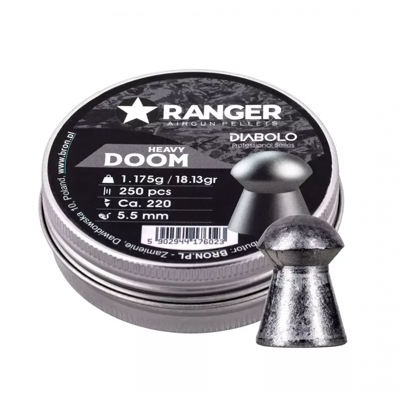 Šrateliai oriniams ginklams RANGER PRORO.55.250.DH Diabolo 5,5 mm, 250 vnt., sidabriniai, aliumininė dozavimo dėžutė