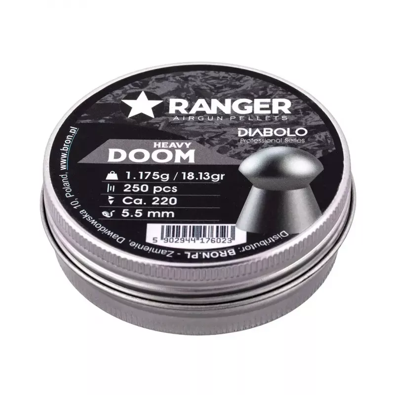 Šrateliai oriniams ginklams RANGER PRORO.55.250.DH Diabolo 5,5 mm, 250 vnt., sidabriniai, aliumininė dozavimo dėžutė