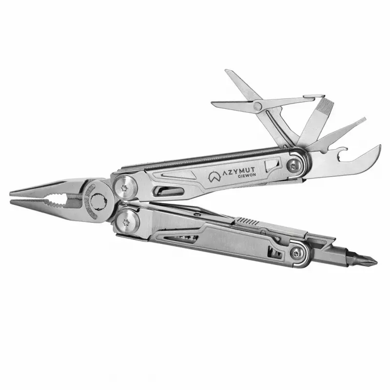 Multitool AZYMUT H2038 pilno dydžio daugiafunkcis įrankis – 14 įrankių, 16,2 cm atidarytas, 10,1 cm sulankstytas, 264 g, 420/7CR13 plienas, odinis dėklas