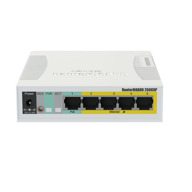MIKROTIK RB260GSP – 4 prievadų Gigabit valdomas komutatorius su PoE