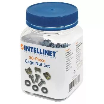 Cage veržlių rinkinys INTELLINET 711081 — plastikiniai korpusai, sidabrinė spalva, montavimo rinkinys, 10 g